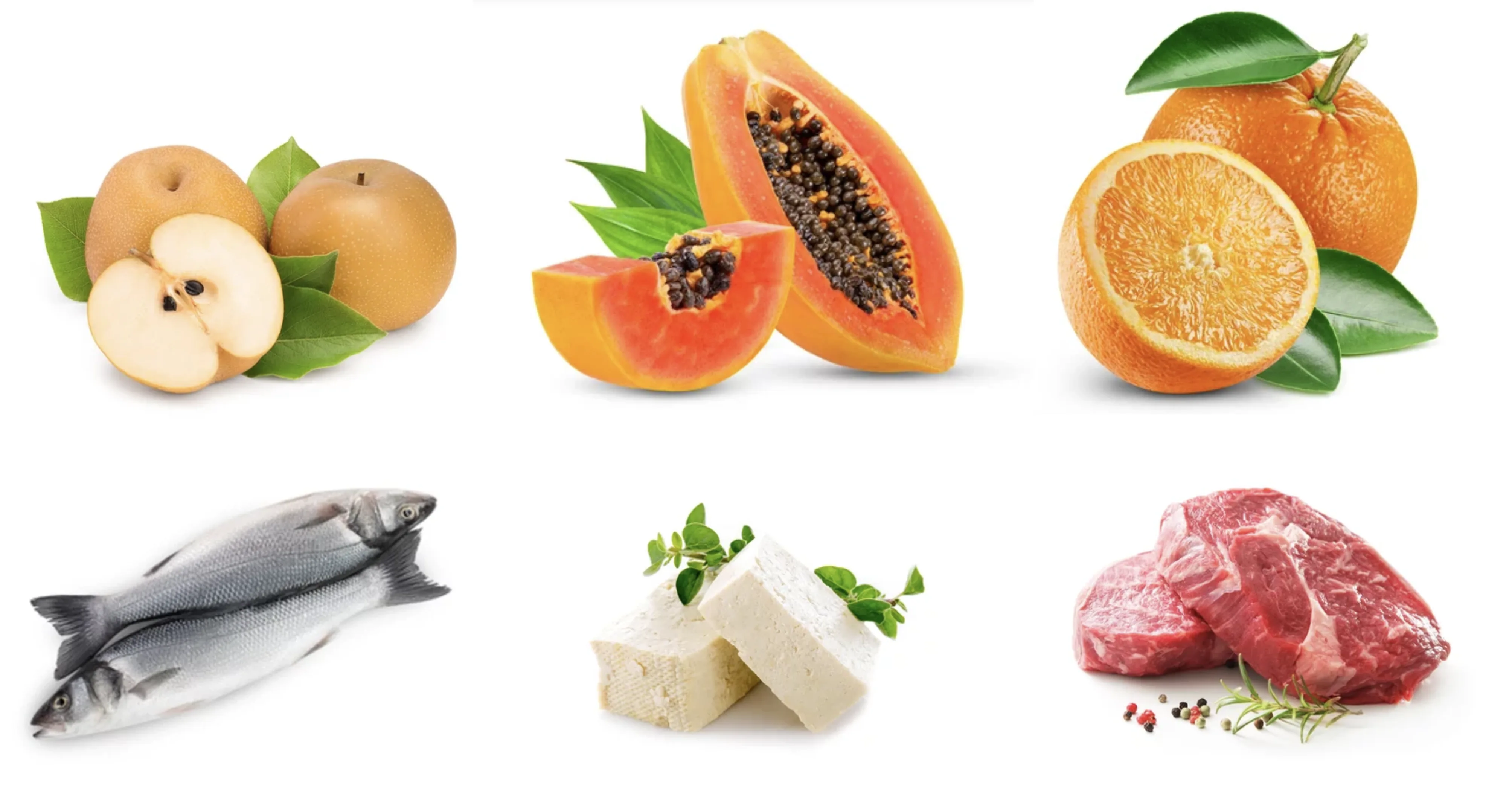 Fruit testing on Asian Pear, Papaya, Orange, Fish, Tofu and Meats